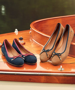 our marylebone pump shoes in tan and navy suede, and the navy and red suede version.